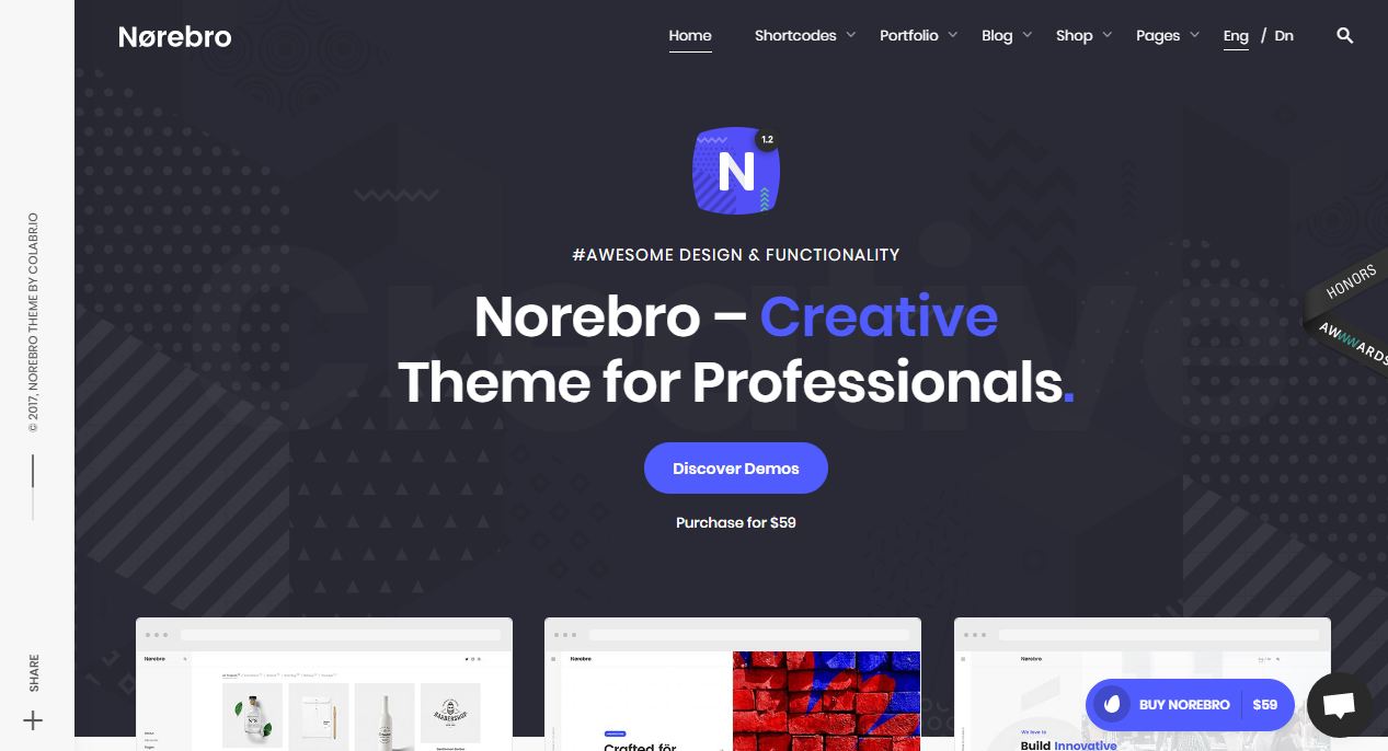 Norebro - giao diện website sáng tạo