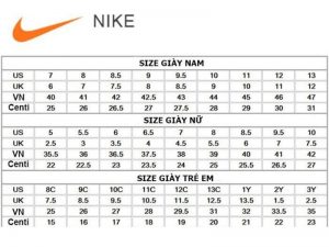 bảng size giày nike